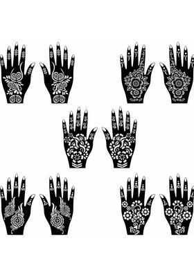 Artistic Combo Of Mehndi Stencil Stickers For Back, Front Hand, & Finger Designs
