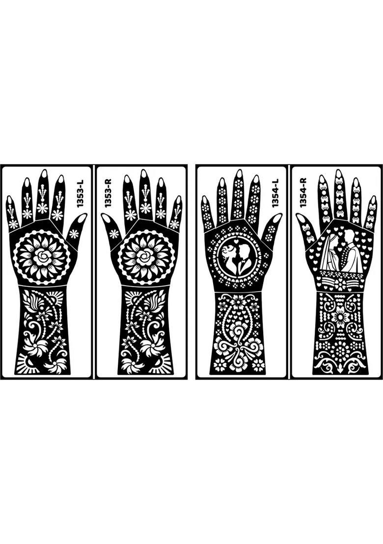 Bridal Design Both Hand & Fingers Stencil Mehndi Sticker Combo - Indya