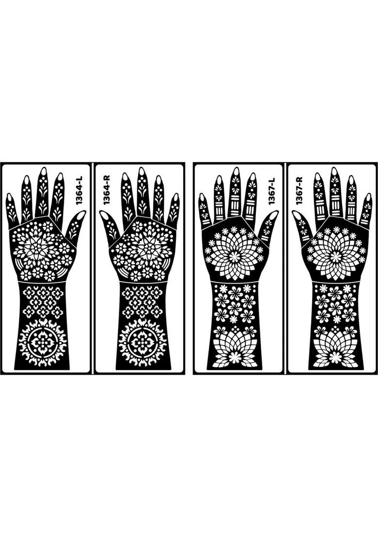 Both Hand & Finger Beautiful Design Mehndi Stencil Sticker 2 Pack Combo - Indya