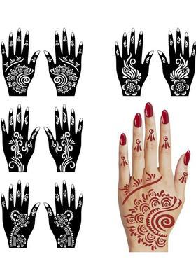 Trendy Combo Mehndi Stencil Sticker For Hand And Finger With Henna Flowers