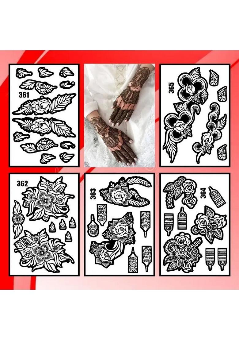 Full Hand Combo Mehndi Stencil Stickers For Palm Finger Wrist & Back Hand - Indya