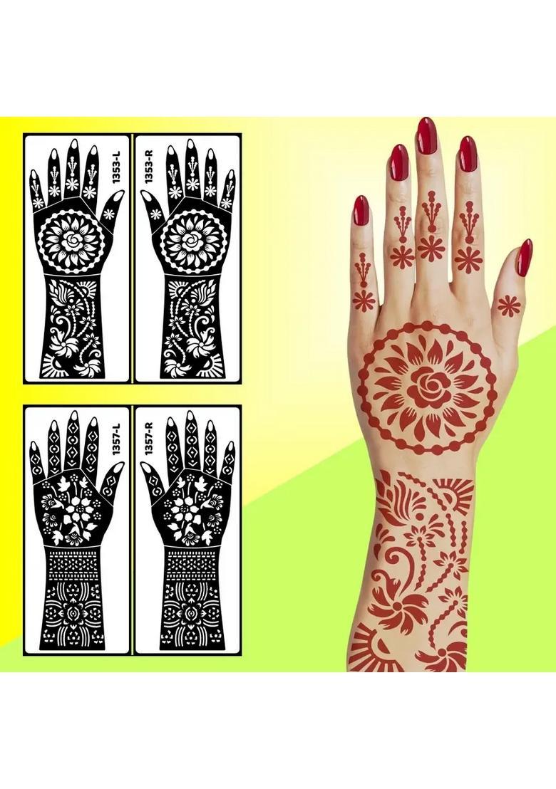 Rose Design Stencil Mehndi Sticker Combo Of 2 Sheet For Both Hand - Indya