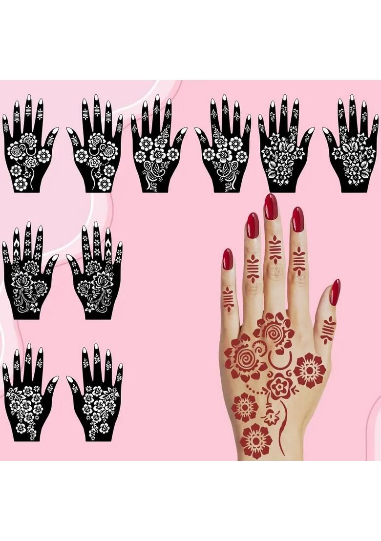 Reusable & Easy Peel Combo Mehndi Stencils Sticker For Both Hands - Indya