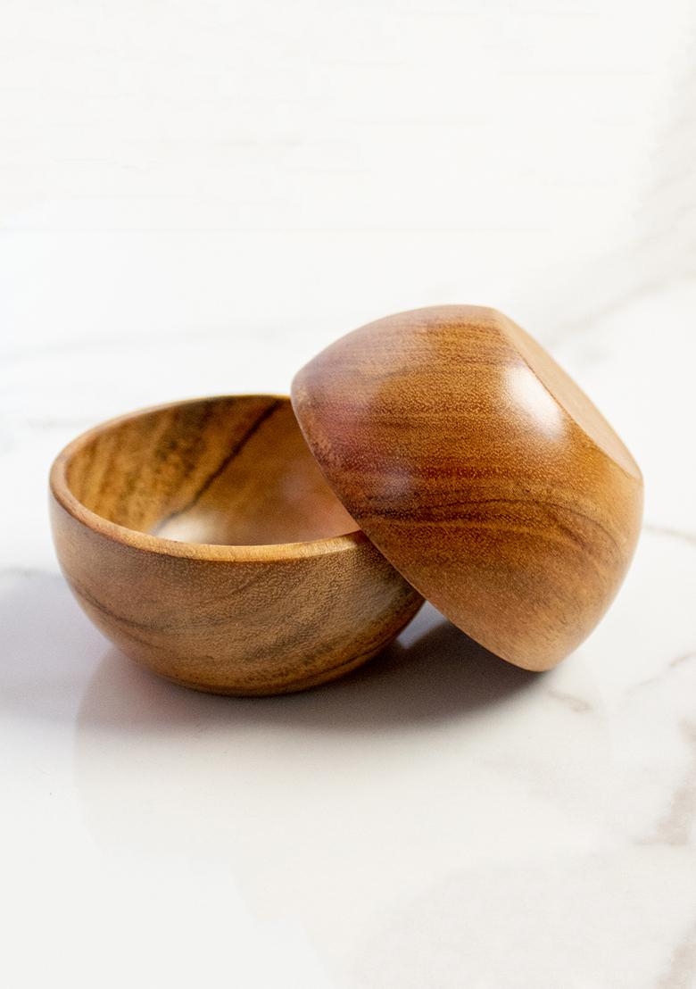 Brown Wooden Baby Bowls (Set Of 2)