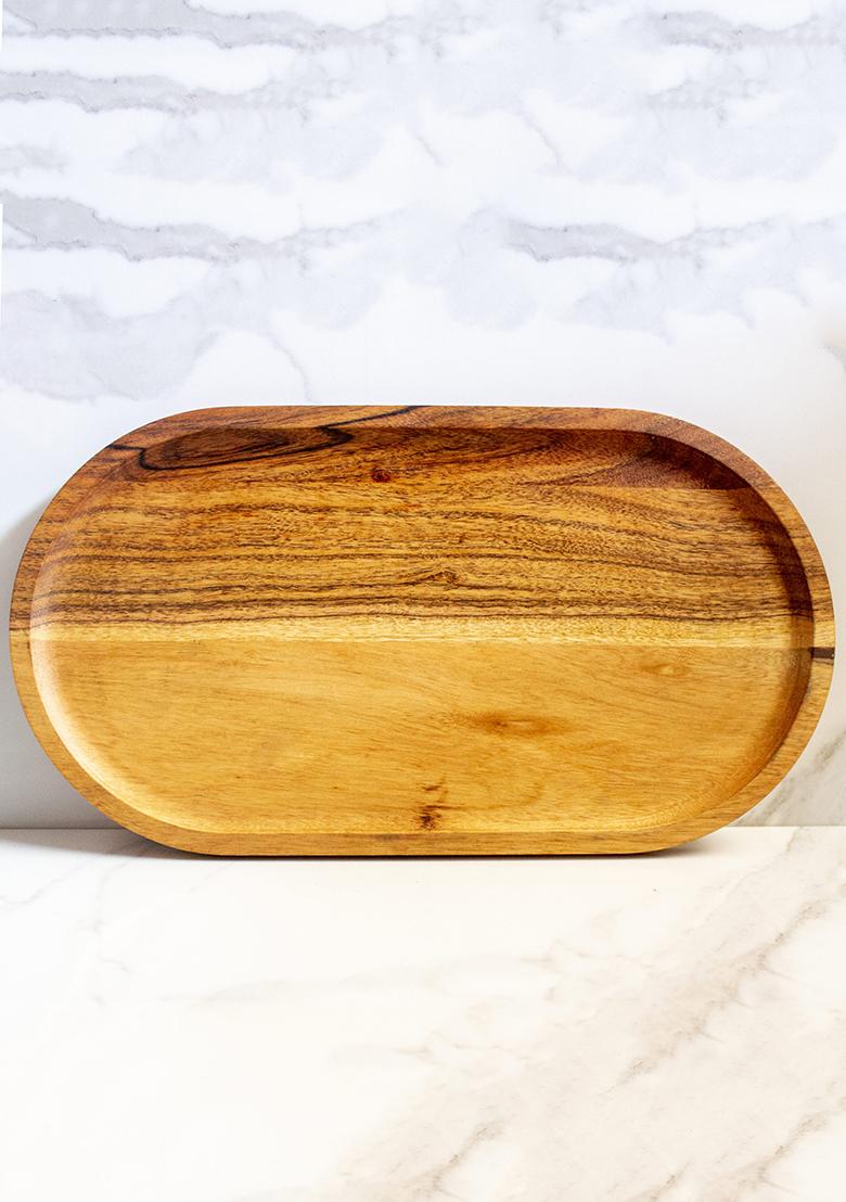 Brown Wooden Elliptical Tray