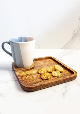 Brown Wooden Cnc Coffee Cookie Platter