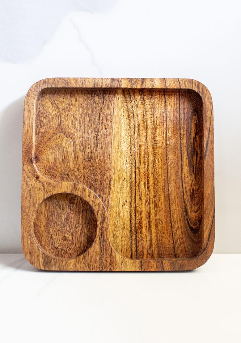 Brown Wooden Cnc Coffee Cookie Platter