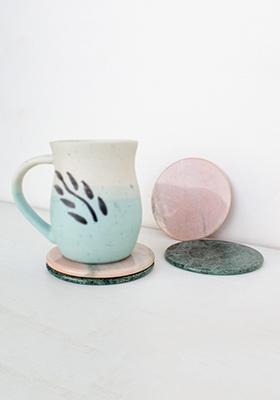 White Marble Dicolored Coaster (Set Of 4)