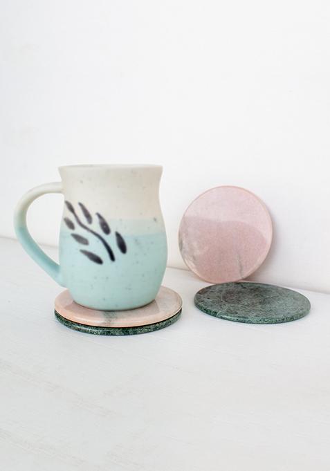 White Marble Dicolored Coaster (Set Of 4)