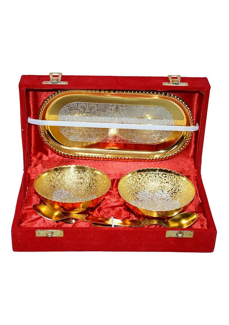 Gold Plated Metal Bowl With Box Packing (Set Of 5 Pcs )