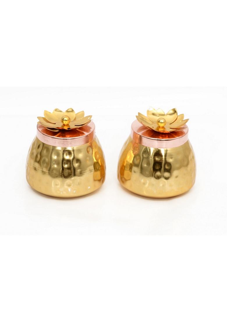 Hammered Gold Copper Plated Jar Container For Dry Fruits (Set Of 2 )