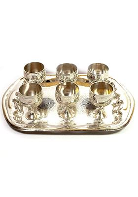 Brass Shot Glass With Tray (Set Of 6 )