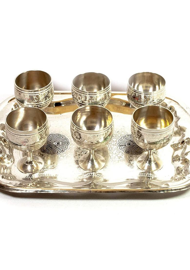 Brass Shot Glass With Tray (Set Of 6 )