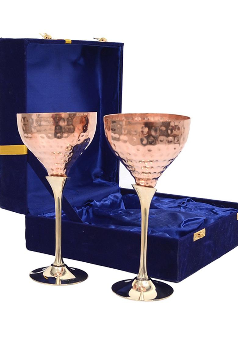 Copper Wine Glass Goblet With Velvet Box (Set Of 2 )