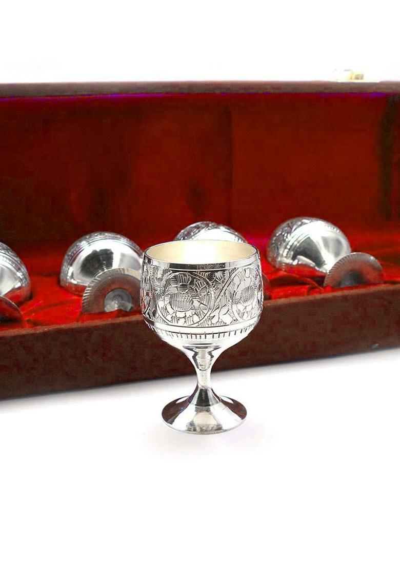 Silver Plated Brass Shot Glass With Box (Set Of 6 )