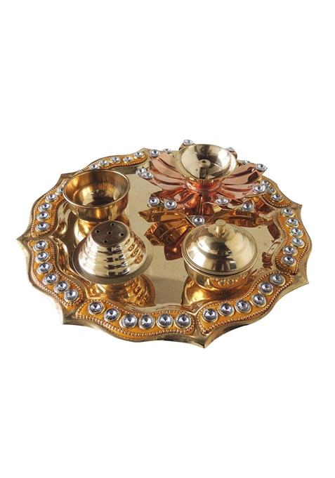 Brass Pooja thali Fancy Yellow 