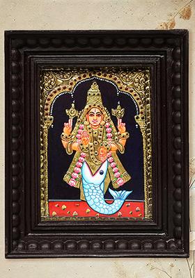 Matsya Avatar Of Lord Vishnu Tanjore Painting