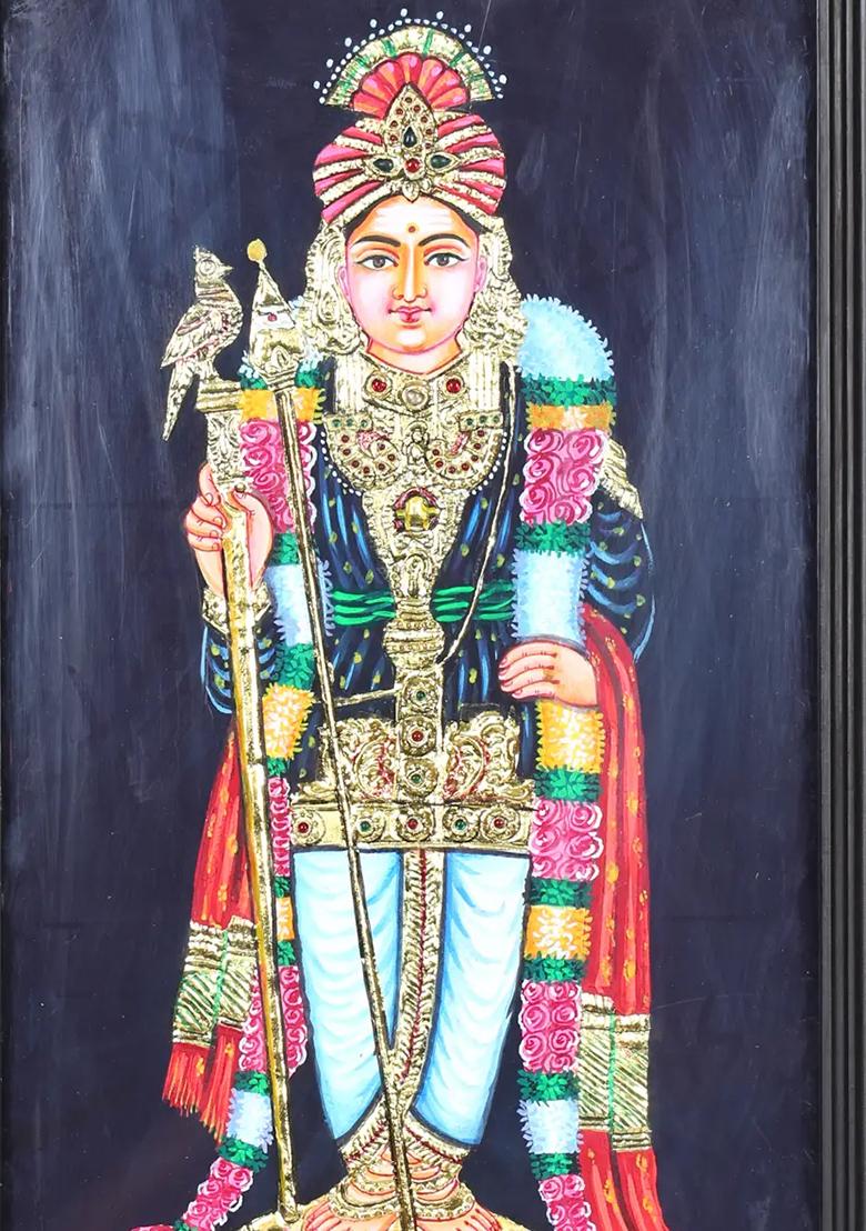Lord Murugan In Raja Alangaram Tanjore Painting