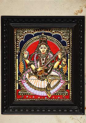Devi Saraswati Tanjore Painting Art For Wisdom And Grace