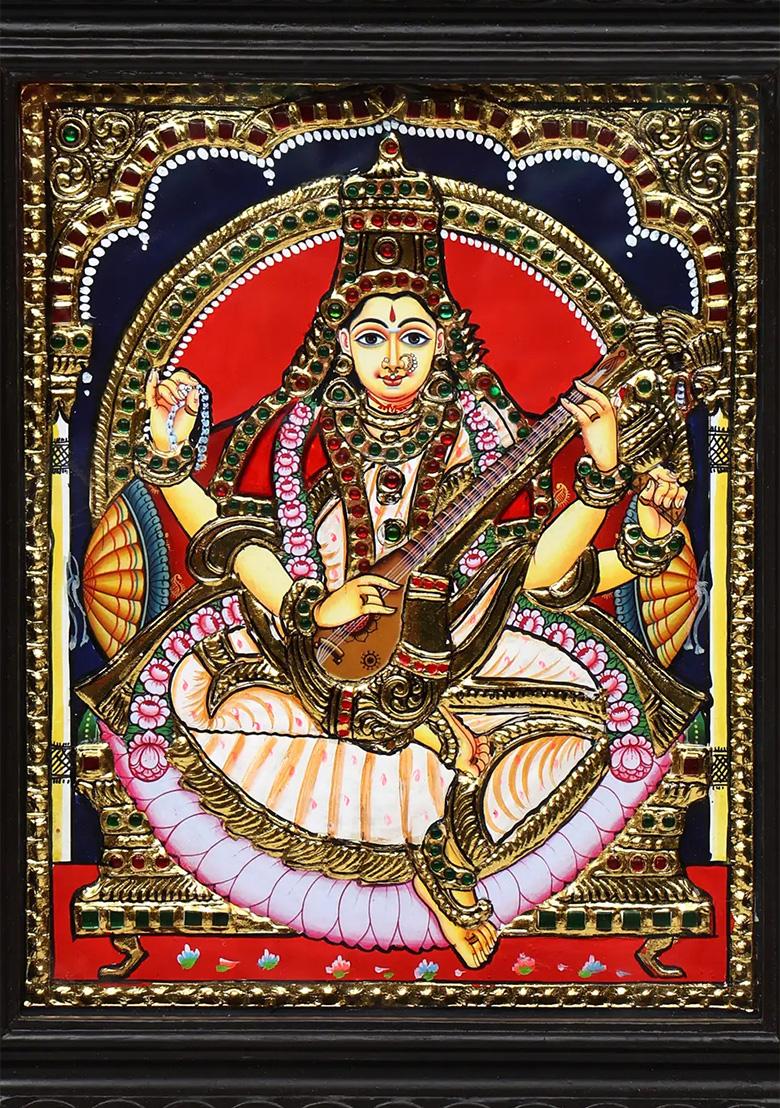 Devi Saraswati Tanjore Painting Art For Wisdom And Grace