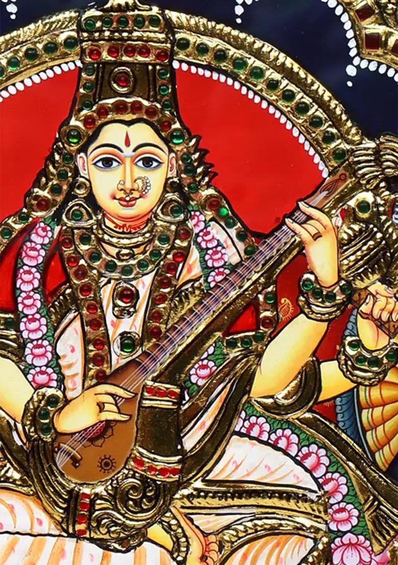 Devi Saraswati Tanjore Painting Art For Wisdom And Grace