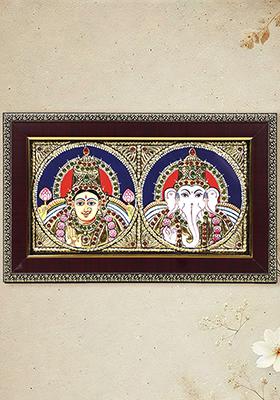 Blessings Of Lakshmi And Ganesha Tanjore Painting