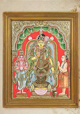 Goddess Andal Tanjore Painting Vintage Work With 24K Gold Detailing