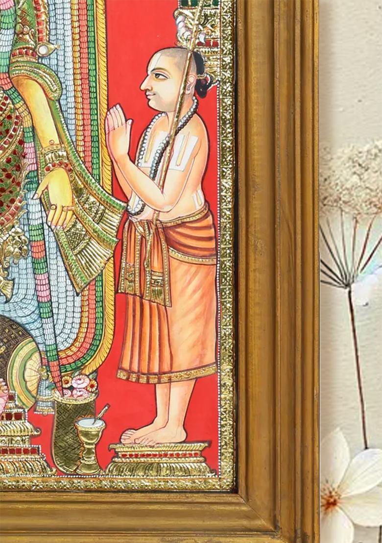 Goddess Andal Tanjore Painting Vintage Work With 24K Gold Detailing