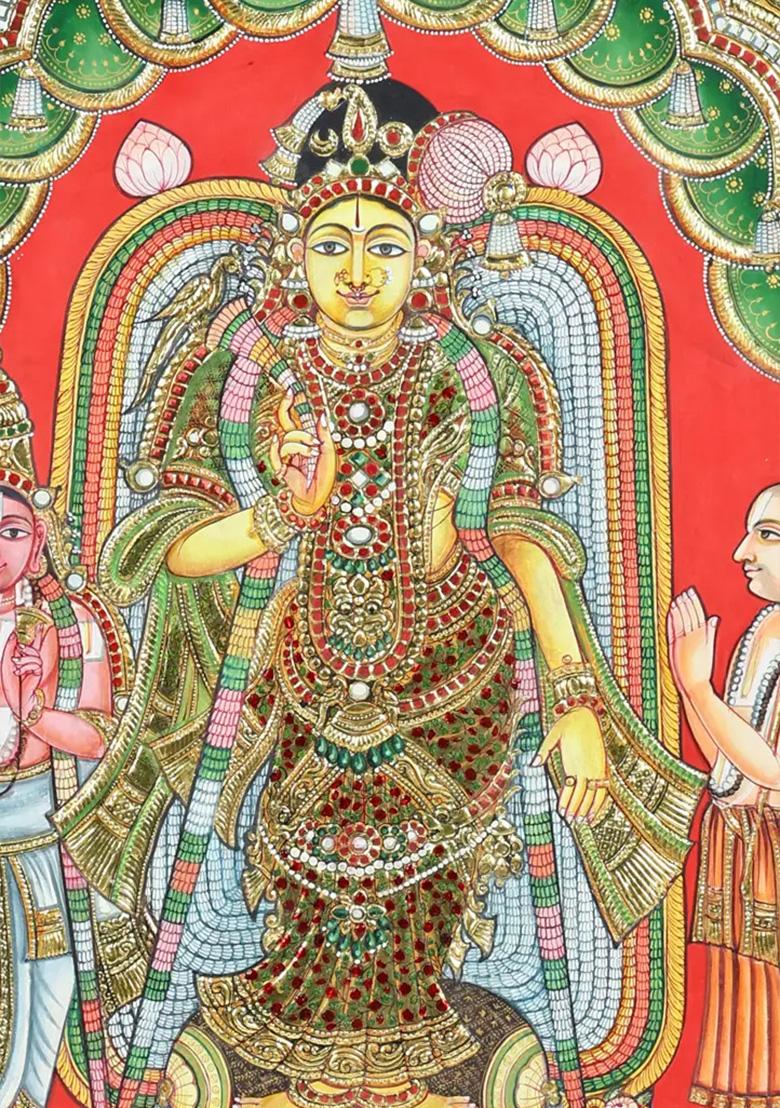 Goddess Andal Tanjore Painting Vintage Work With 24K Gold Detailing