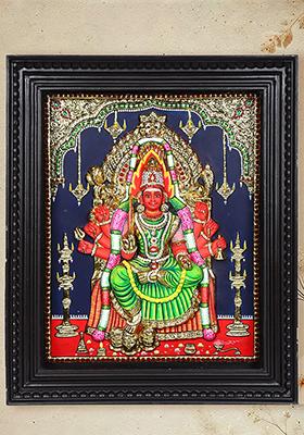 Divine Goddess Mariamman Tanjore Painting 24K Gold Embossed Masterpiece