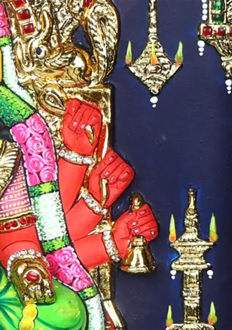 Divine Goddess Mariamman Tanjore Painting 24K Gold Embossed Masterpiece