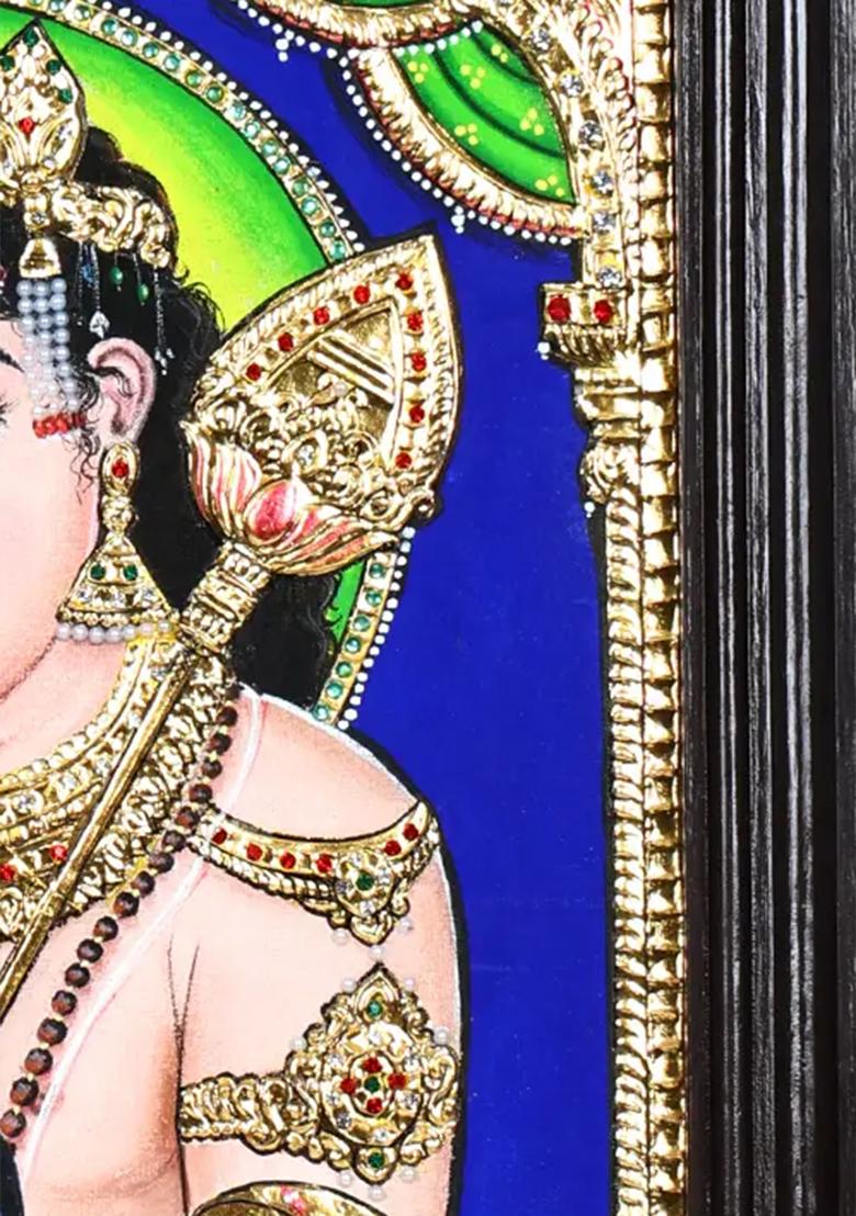 Lord Karttikeya Blessings Tanjore Painting 24K Gold Embossed Art