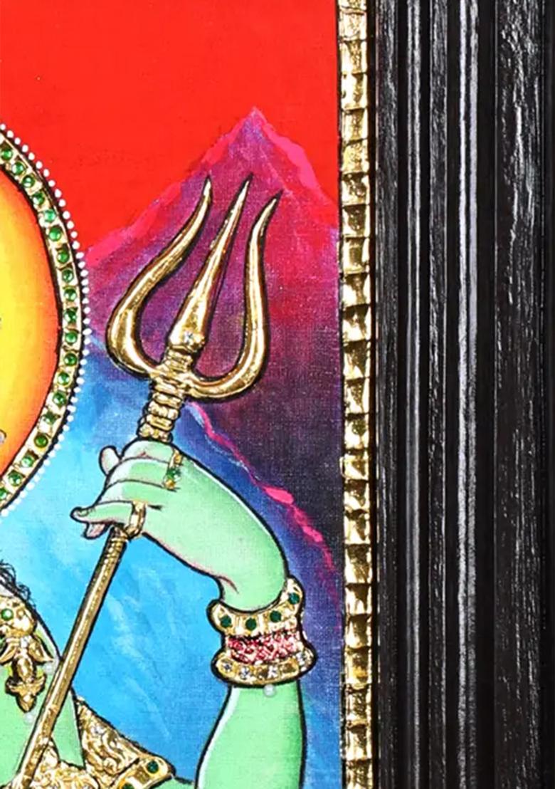 Ardhanarishvara With Nandi 24K Gold Tanjore Painting Elegant Frame