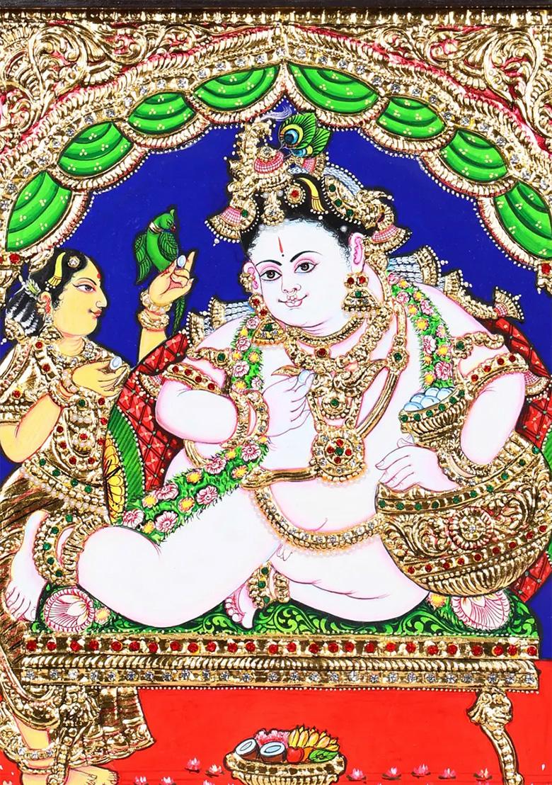 Playful Butter Krishna 24K Gold Tanjore Masterpiece