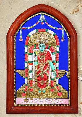 Goddess Meenakshi Tanjore Painting With 24 Karat Gold Work South Indian Art