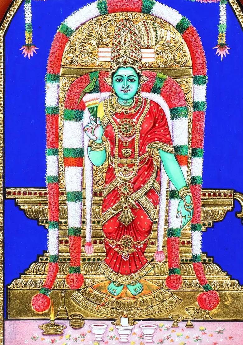Goddess Meenakshi Tanjore Painting With 24 Karat Gold Work South Indian Art