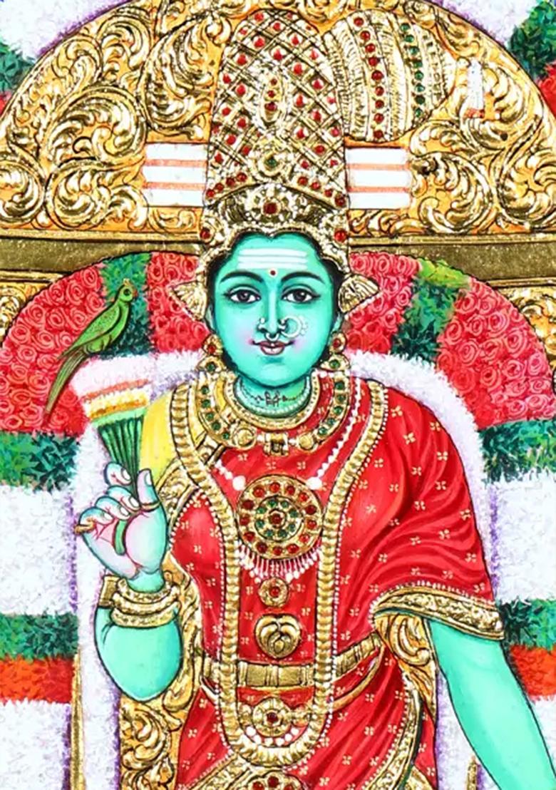 Goddess Meenakshi Tanjore Painting With 24 Karat Gold Work South Indian Art