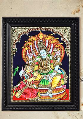 Lakshmi Narayan Tanjore Painting With 24 Karat Gold Work Indian Spiritual Art