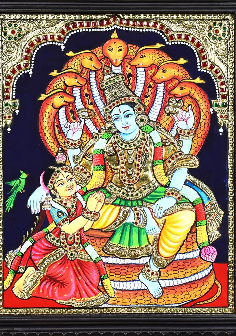 Lakshmi Narayan Tanjore Painting With 24 Karat Gold Work Indian Spiritual Art