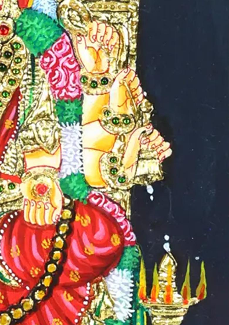 Goddess Mariamman On Kritimukha Throne Tanjore Painting With 24 Karat Gold Work