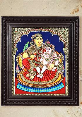Baby Krishna With Mother Yashoda Tanjore Painting With 24 Karat Gold Work Indian Art