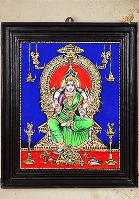 South Indian Goddess Mariamman Tanjore 24K Gold Divine Beauty