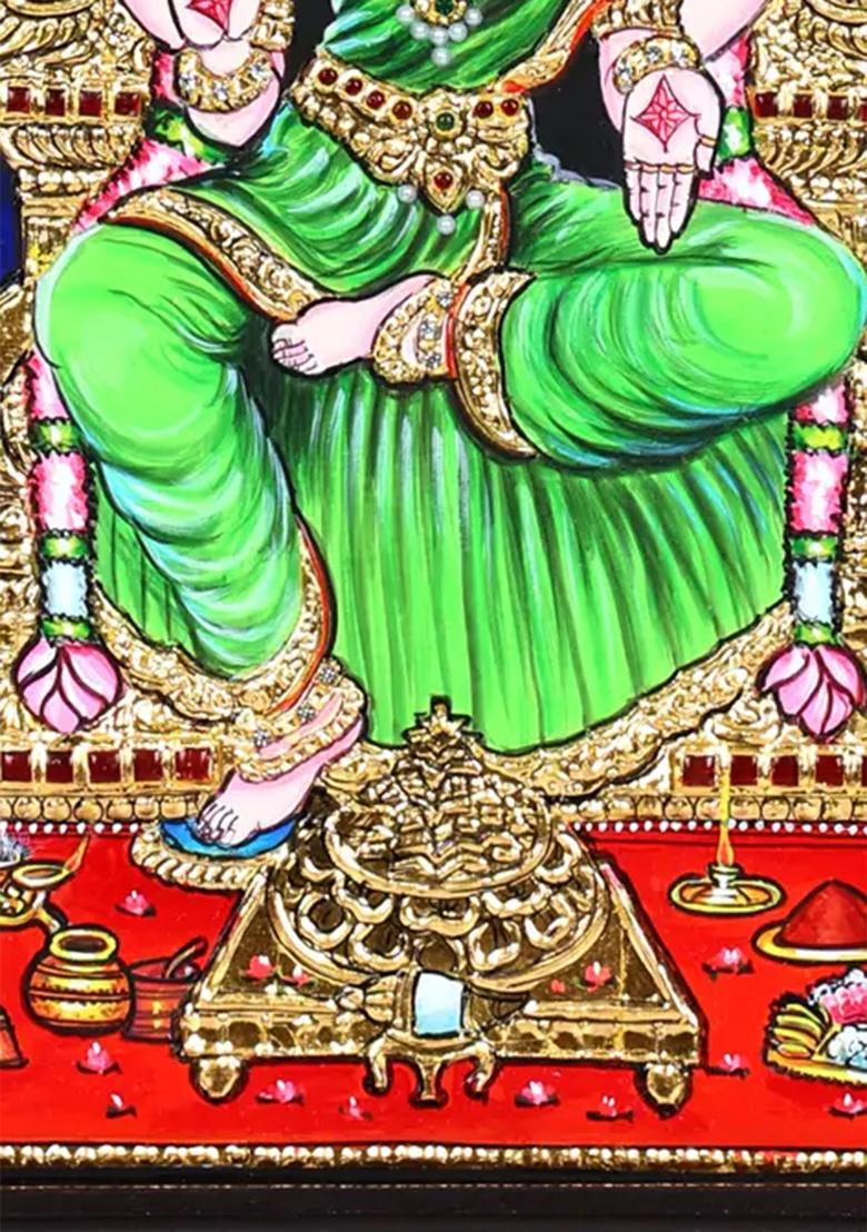 South Indian Goddess Mariamman Tanjore 24K Gold Divine Beauty