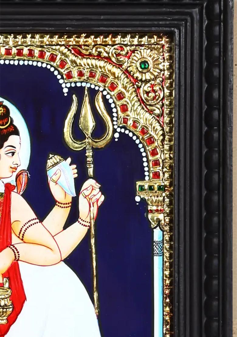 Lord Dattatreya With Cows Tanjore Painting 24 Karat Gold Work