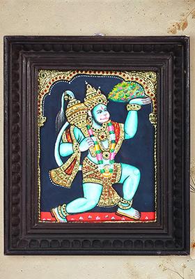 Lord Hanuman Tanjore Painting With 24 Karat Gold Work Devotional Art