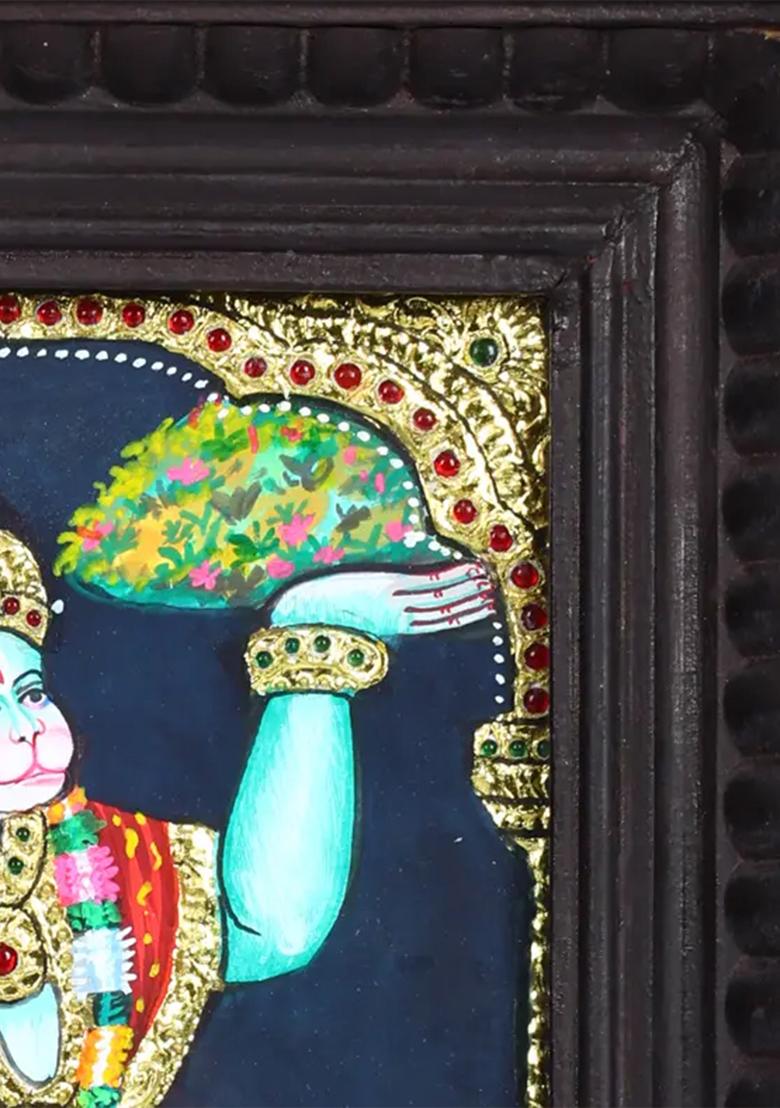 Lord Hanuman Tanjore Painting With 24 Karat Gold Work Devotional Art