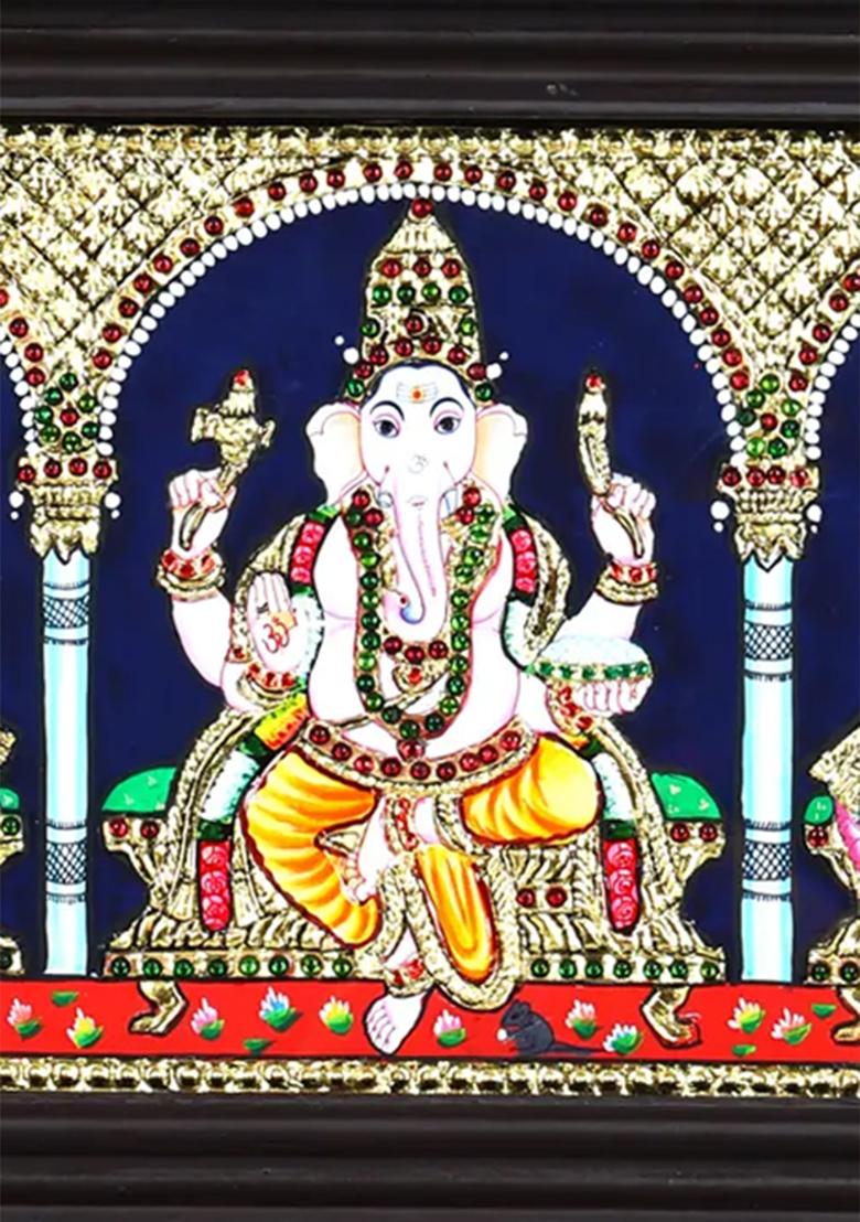 Lakshmi Ganesha Saraswati Tanjore Painting With 24 Karat Gold Work Spiritual Art