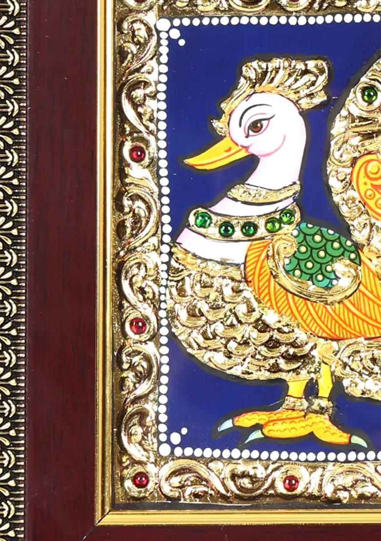 Peacock Tanjore Painting With 24 Karat Gold Work South Indian Art
