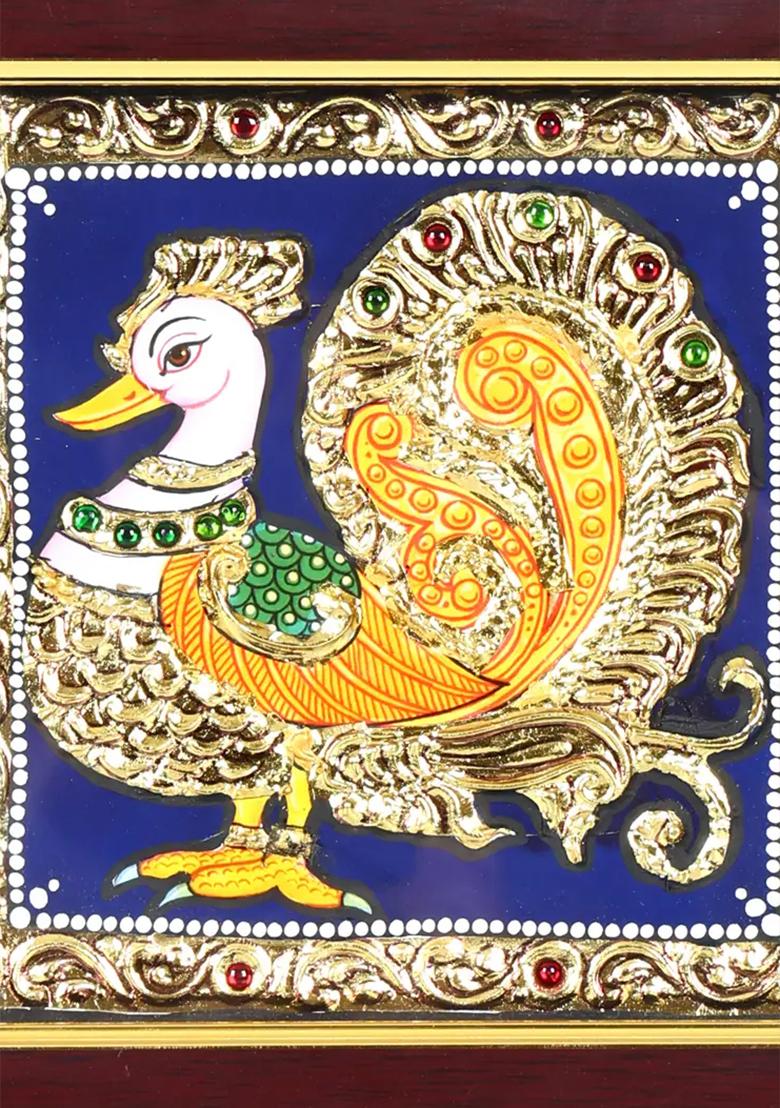 Peacock Tanjore Painting With 24 Karat Gold Work South Indian Art