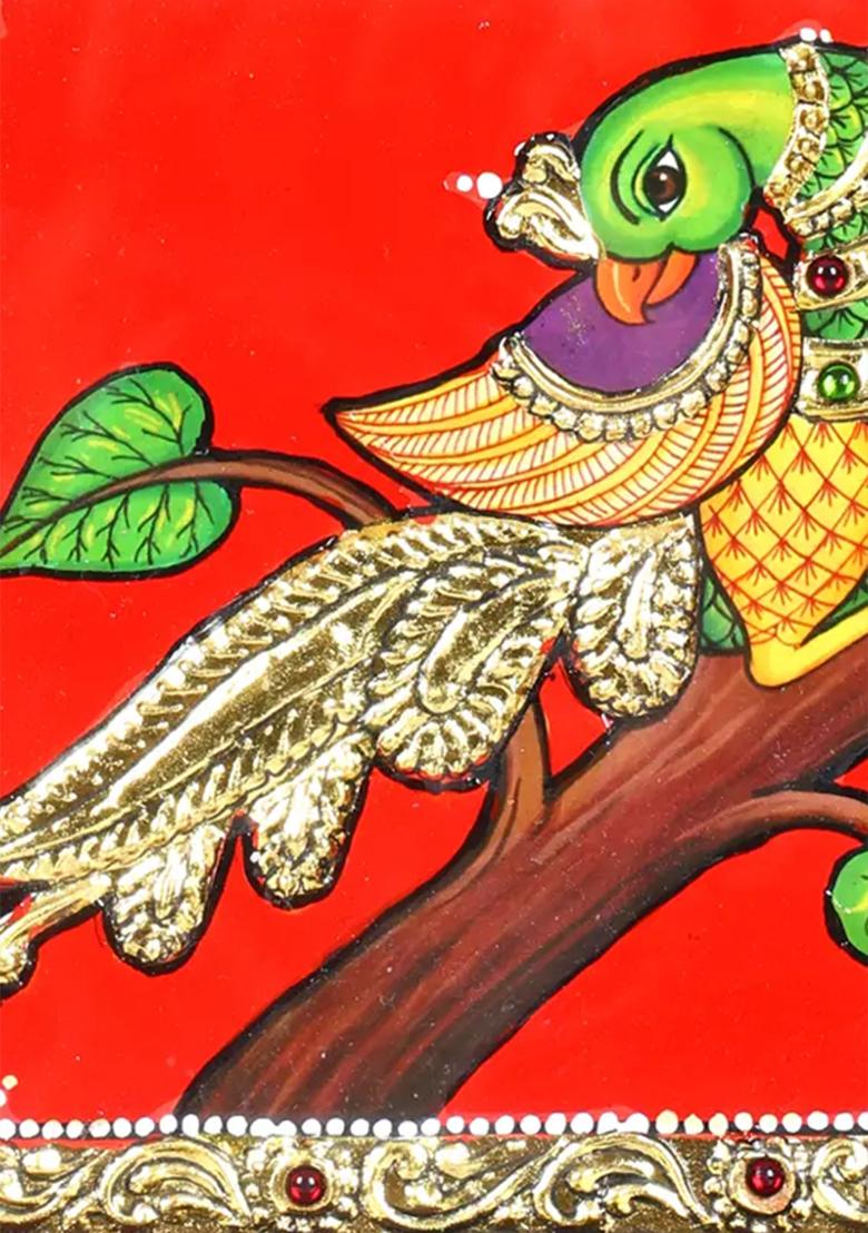 Beautiful Parrot Tanjore Painting With 24 Karat Gold Work Indian Art
